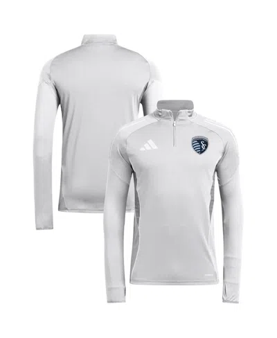 ADIDAS ORIGINALS MEN'S SILVER SPORTING KANSAS CITY 2025 QUARTER-ZIP LONG SLEEVE TRAINING TOP