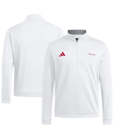 ADIDAS ORIGINALS MEN'S WHITE NEBRASKA HUSKERS ELEVATED QUARTER-ZIP JACKET