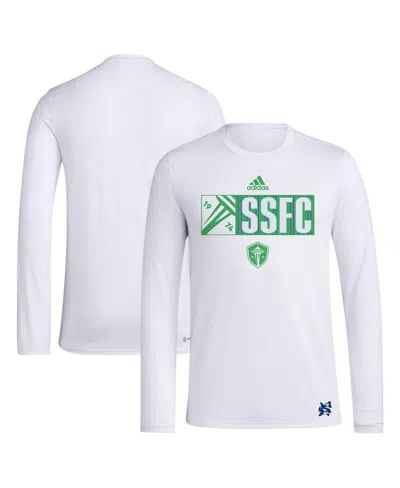 ADIDAS ORIGINALS MEN'S WHITE SEATTLE SOUNDERS FC 2024 JERSEY HOOK AEROREADY LONG SLEEVE T-SHIRT