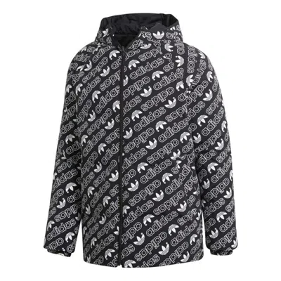 ADIDAS ORIGINALS adidas originals Monogram JKT Full Print logo Reversible Stay Warm hooded down Jacket Black White