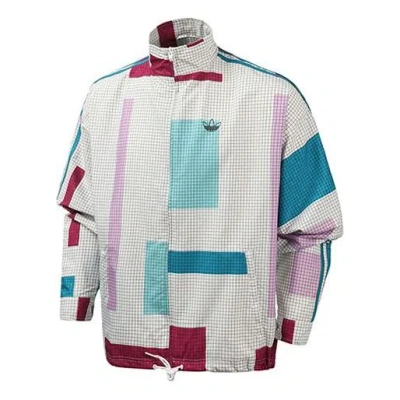 ADIDAS ORIGINALS adidas originals Sports Plaid Casual Windproof Stand Collar Jacket White