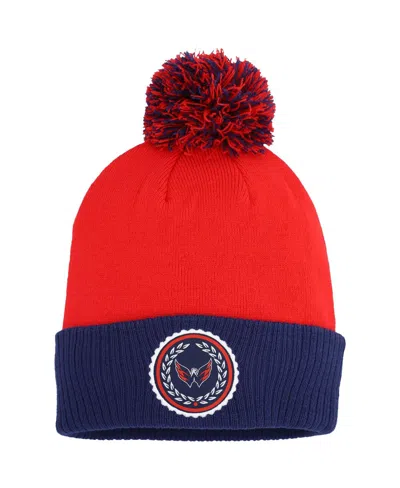 ADIDAS ORIGINALS WOMEN'S RED WASHINGTON CAPITALS LAUREL CUFFED WITH POM KNIT HAT