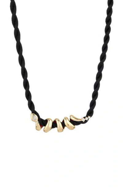 ADINA REYTER ADINA REYTER BIG BEAD XL YEAR OF THE SNAKE 14K & LAB GROWN DIAMOND WRAP PENDANT BRAIDED NECKLACE