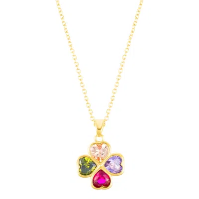 ADORNIA 14K GOLD PLATED ADJUSTABLE MULTICOLOR CRYSTAL HEART CLOVER NECKLACE