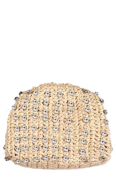 ADORNIA ADORNIA CRYSTAL EMBELLISHED RAFFIA CLUTCH
