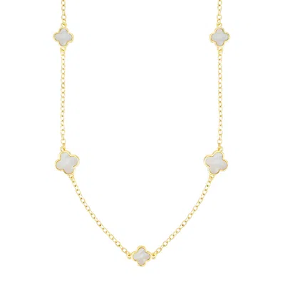 ADORNIA GOLD PLATED 36" MOTHER OF PEARL FLOWER STATION NECKLACE