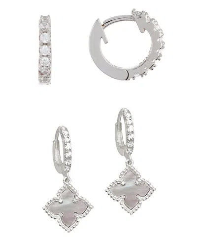 ADORNIA ADORNIA RHODIUM PLATED HUGGIE EARRINGS