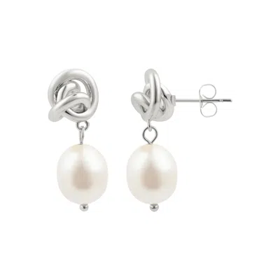 ADORNIA SILVER PLATED FRESHWATER PEARL KNOT EARRINGS