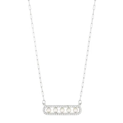 ADORNIA SILVER PLATED PEARL PAVE BAR NECKLACE