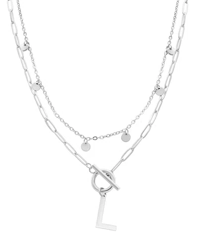 ADORNIA SILVER TARNISH RESISTANT CONFETTI AND PAPERCLIP LAYERED INITIAL TOGGLE NECKLACE