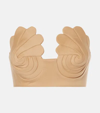 ADRIANA DEGREAS COQUILLAGE STRAPLESS COTTON CROP TOP