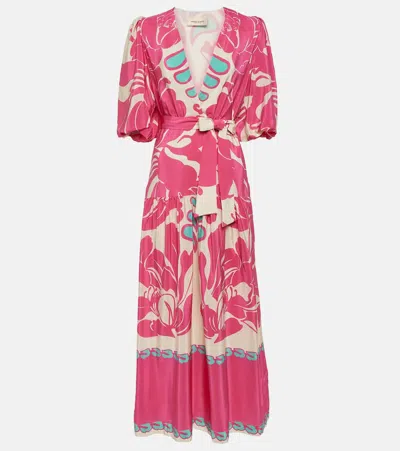 ADRIANA DEGREAS PUFF-SLEEVE SILK MAXI DRESS