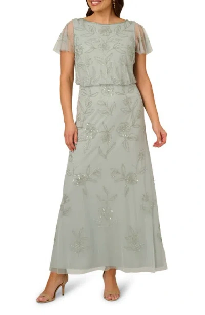 ADRIANNA PAPELL ADRIANNA PAPELL BEADED FLORAL BLOUSON GOWN