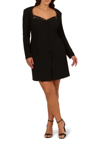 ADRIANNA PAPELL ADRIANNA PAPELL LACE TRIM LONG SLEEVE STRETCH CREPE BLAZER COCKTAIL MINIDRESS