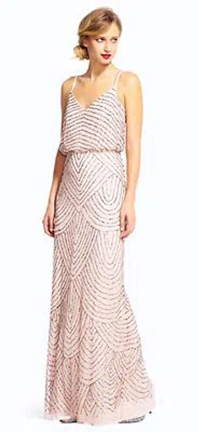 ADRIANNA PAPELL ADRIANNA PAPELL LIGHT PINK ART DECO BEADED BLOUSON GOWN - SIZE 14