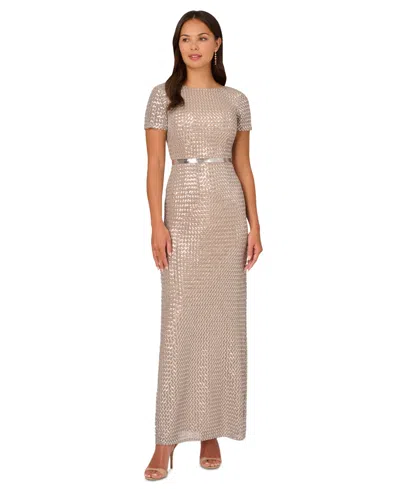 ADRIANNA PAPELL PETITE SEQUINNED COLUMN EVENING GOWN