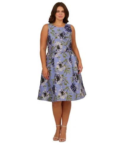 ADRIANNA PAPELL PLUS SIZE JACQUARD FIT & FLARE DRESS