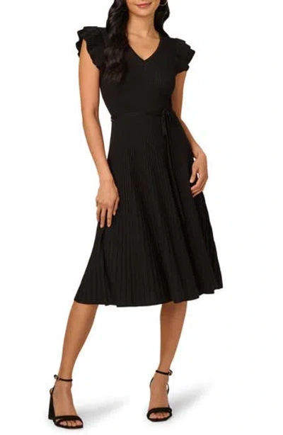 ADRIANNA PAPELL ADRIANNA PAPELL RUFFLE CAP SLEEVE RIBBED SWEATER DRESS