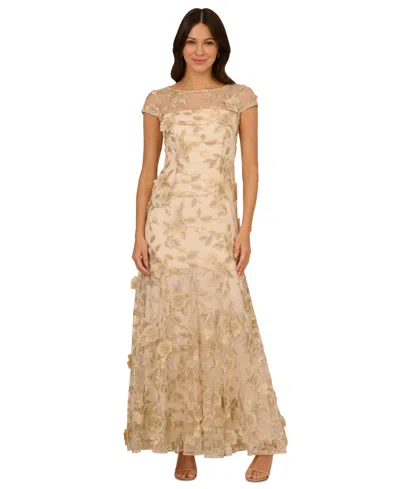 ADRIANNA PAPELL WOMEN'S FLORAL-EMBROIDERED GODET PLEAT GOWN