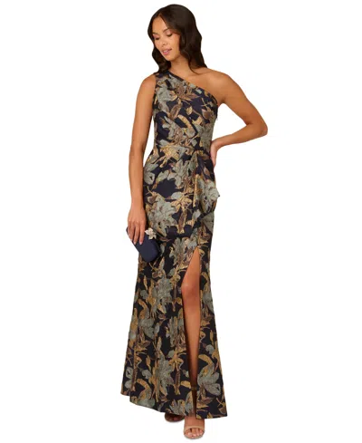 ADRIANNA PAPELL WOMEN'S JACQUARD ONE-SHOULDER GOWN