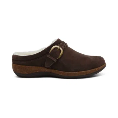 AETREX WOMEN'S LIBBY FLEECE CLOG IN BROWN