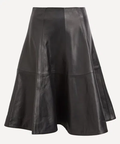 AEXAE AEXAE WOMEN'S LEATHER A-LINE MIDI SKIRT