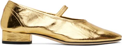 AEYDE GOLD PIPPA LEATHER BALLERINA FLATS
