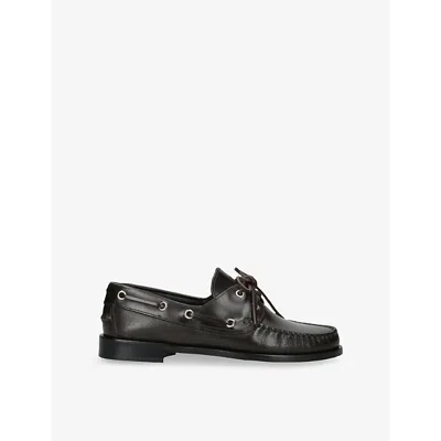 AEYDE WOMENS DARK BROWN HARRIS LEATHER MOCCASIN FLATS EUR 37 / 4 UK