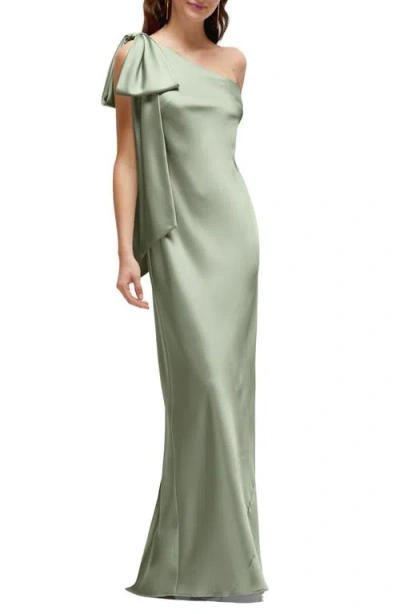 AFTER SIX AFTER SIX BOW DETAIL ONE-SHOULDER STRETCH SATIN CHARMEUSE GOWN