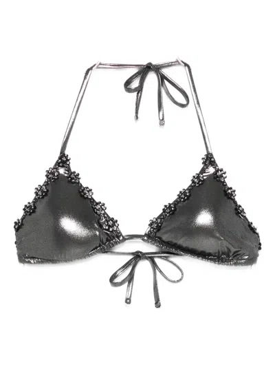 AGENT PROVOCATEUR FLOWER-EMBELLISHED BIKINI TOP