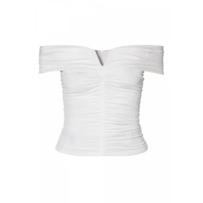 AGGI BY HALEWSKI WOMEN'S MIA WHITE PEARL OFF SHOULDER TOP