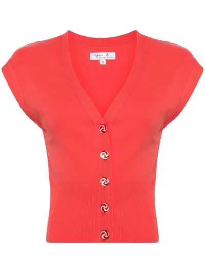 AGNÈS B. SLEEVELESS JERSEY CARDIGAN