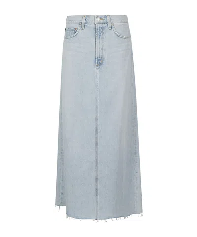 AGOLDE AGOLDE MID-RISE FRAYED EDGE DENIM SKIRT