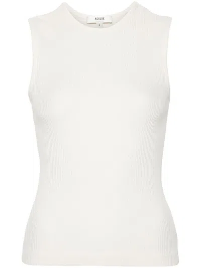AGOLDE WOMEN OFF WHITE BINX SLEEVELESS RIBBED TANK TOP, M LUXURY TOPS FOR WOMEN DARVEYS