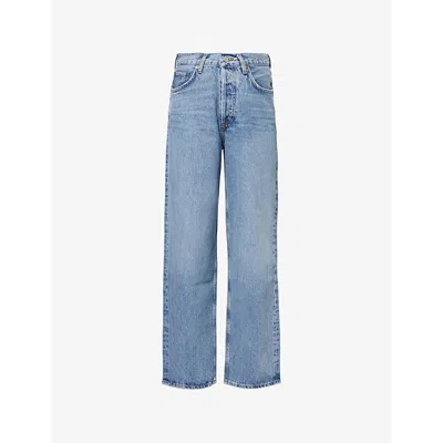 AGOLDE WOMENS V-WAIST BAGGY FIVE-POCKETS STRAIGHT-LEG MID-RISE DENIM-BLEND JEANS FAIRWAY (VINT MD IND)