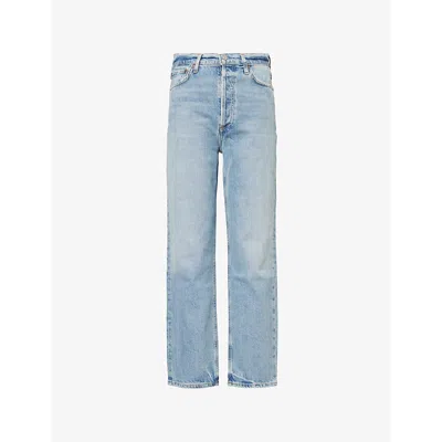 AGOLDE WOMENS RIPPLE (MD IND VINT) A 90'S PINCH WAIST CROP STRAIGHT-LEG HIGH-RISE STRETCH-DENIM JEANS