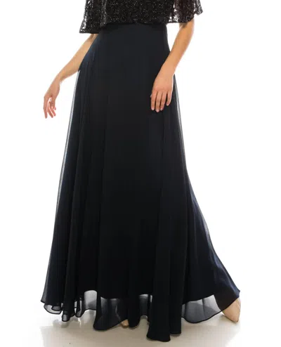 AIDAN MATTOX BEADED CAPE A-LINE EVENING DRESS IN TWILIGHT BLACK