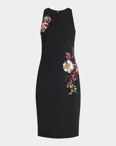 AIDAN MATTOX SEQUIN FLORAL CREPE MIDI DRESS