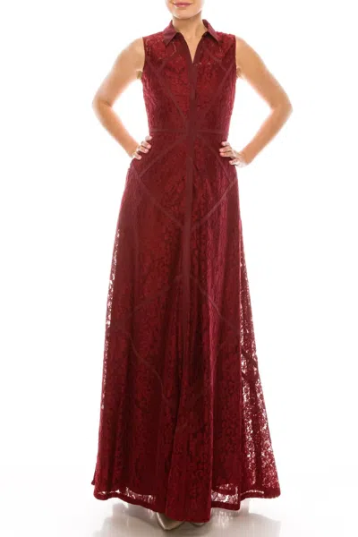 AIDAN MATTOX SLEEVELESS PIPING DETAIL A-LINE DRESS IN CRIMSON