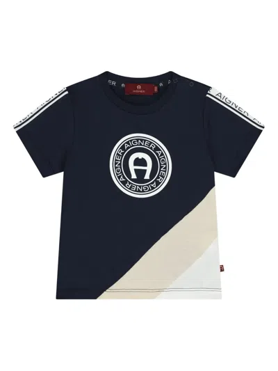 AIGNER LOGO-PRINT COLOURBLOCK T-SHIRT