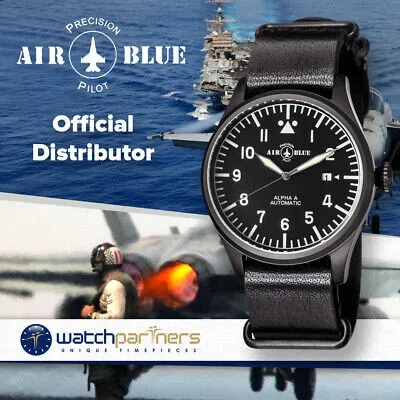 AIR BLUE AIR BLUE ALPHA A PVD PILOTS WATCH AUTO DATE SAPPHIRE CRYSTAL 44MM CASE