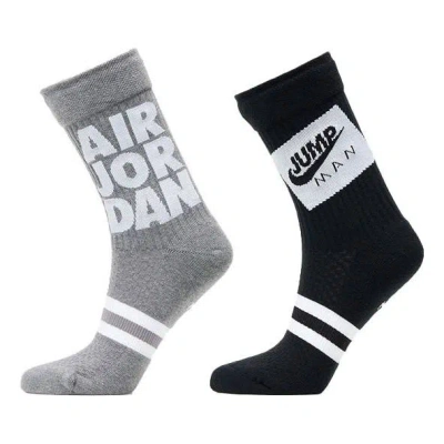 AIR JORDAN Air Jordan Legacy Crew Jmc Alphabet Athleisure Casual Sports Mid Calf Socks 2 Pairs Black / Gray