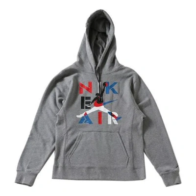 AIR JORDAN Men's Air Jordan 4 J Lgc Po Hoody Chest Printing Drawstring Gray