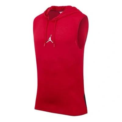 AIR JORDAN Men's Air Jordan Air Dri-Fit Back Alphabet Printing Hooded Gym Red Vest
