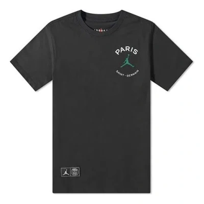 AIR JORDAN Men's Air Jordan x PSG Crossover Alphabet Logo Printing Casual Short Sleeve Black T-Shirt
