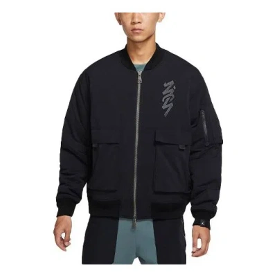 AIR JORDAN Men's Air Jordan Zion Flight Alphabet Embroidered Aviator Woven Padded Clothes Black Jacket