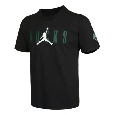 AIR JORDAN Air Jordan Milwaukee Bucks Basketball Sports Printing Round Neck Short Sleeve Black
