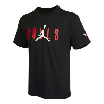 AIR JORDAN Air Jordan NBA Chicago Bulls Alphabet Printing Basketball Sports Round Neck Short Sleeve Black