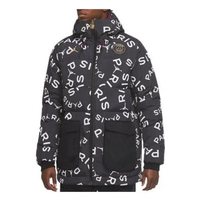AIR JORDAN Air Jordan Paris Saint-Germain Casual protection against cold Stay Warm hooded down Jacket Black