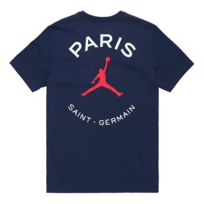 AIR JORDAN Air Jordan Paris Saint-Germain team logo Logo Printing Sports Round Neck Short Sleeve Blue